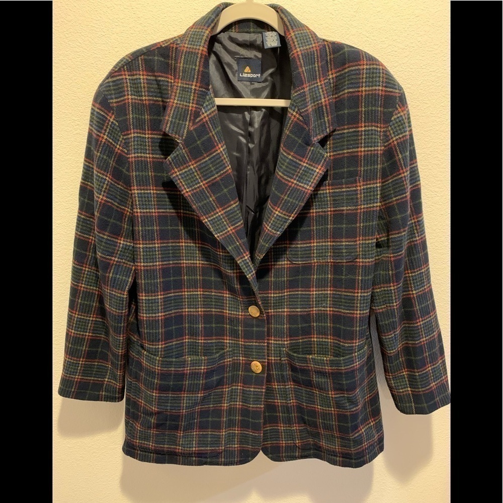 Vintage Liz Sport Plaid Blazer Womens Small.